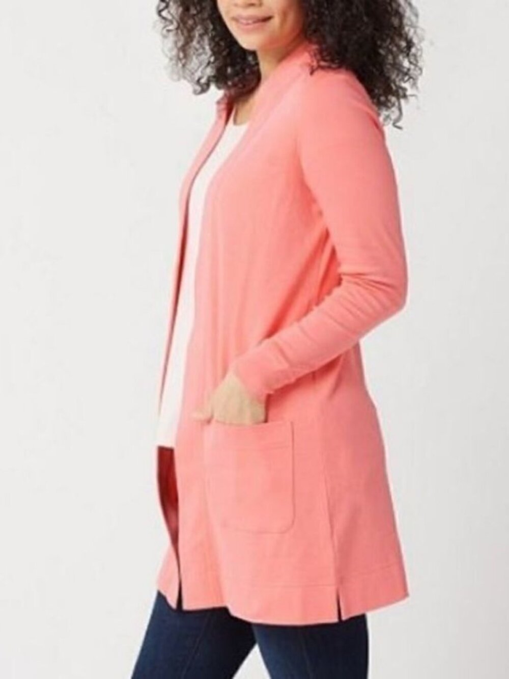 Isaac Mizrahi Essentials Open Front Pockets Cardigan